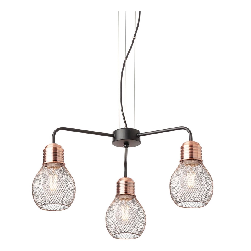 Redo 01-1579 - Suspension sur câble EDISON 3xE27/42W/230V Ø 53 cm noir/cuivré