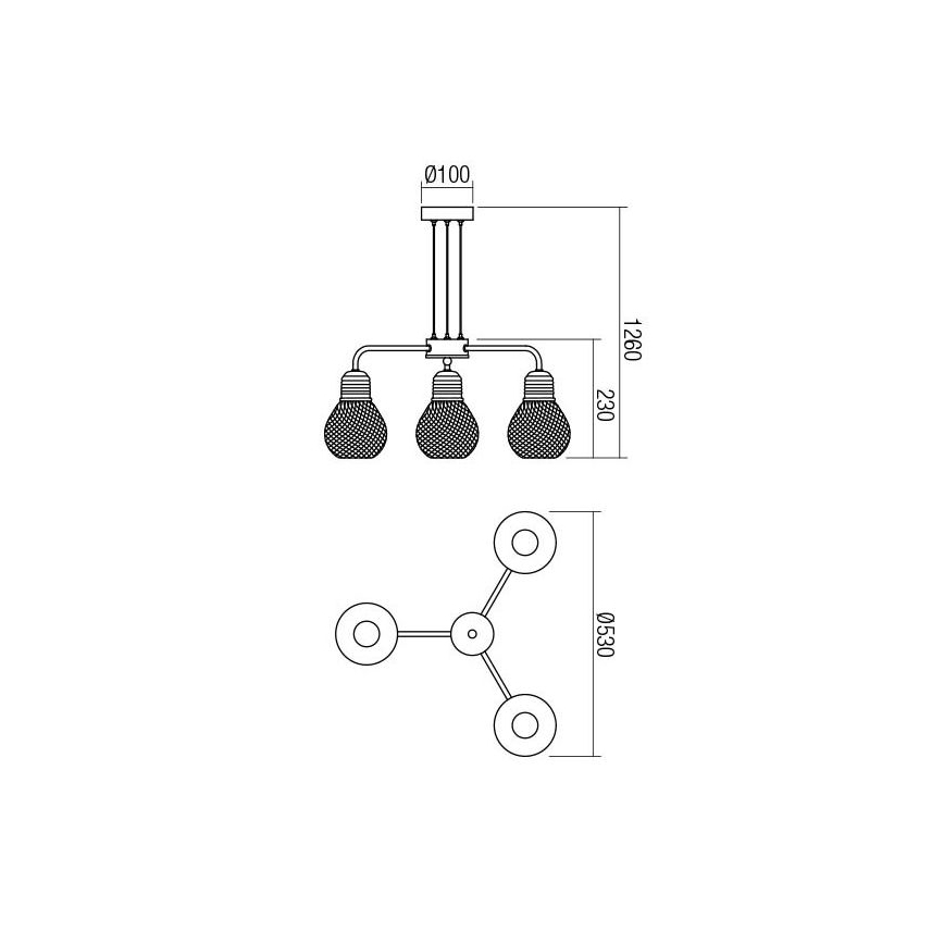 Redo 01-1579 - Suspension sur câble EDISON 3xE27/42W/230V Ø 53 cm noir/cuivré