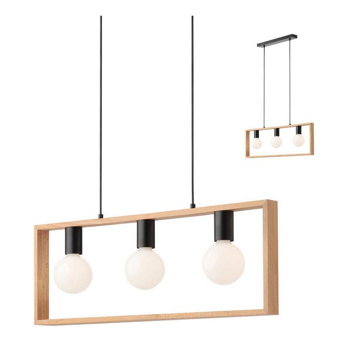 Redo 01-1665 - Suspension filaire TIMBER 3xE27/42W/230V hêtre