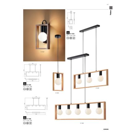 Redo 01-1665 - Suspension filaire TIMBER 3xE27/42W/230V hêtre