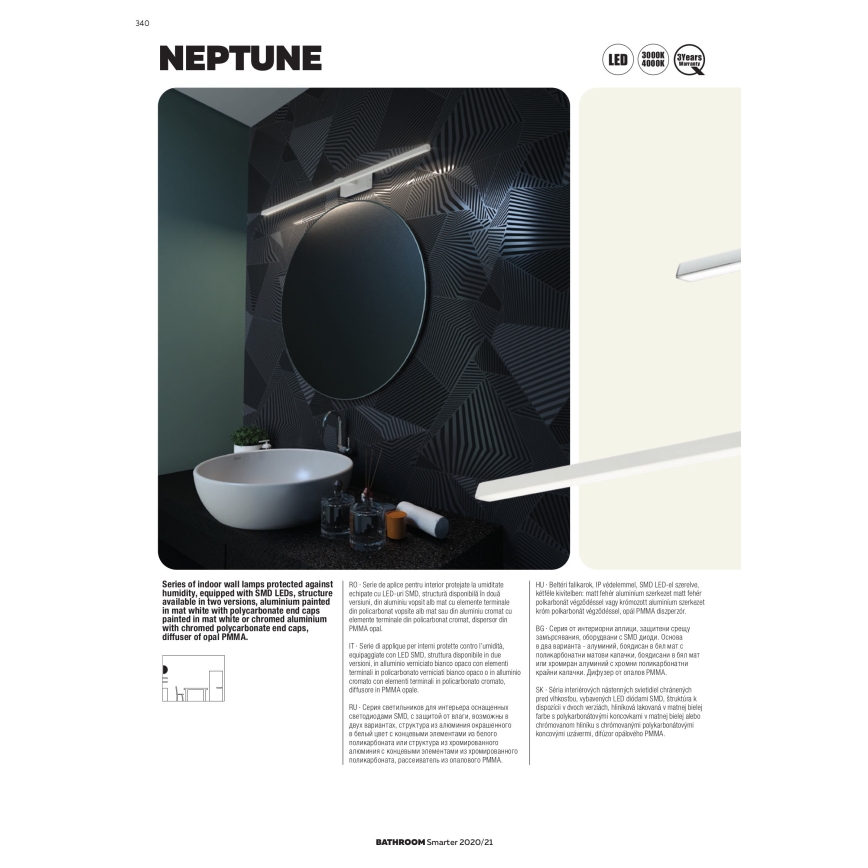Redo 01-1675 - Éclairage miroir LED pour salle de bains NEPTUNE LED/18W/230V 89,5 cm IP44 blanc