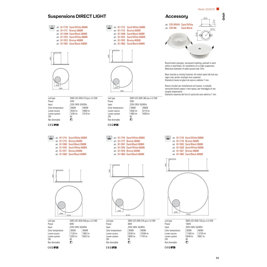 Redo 01-1712 - Suspension fil LED ORBIT LED/55W/230V