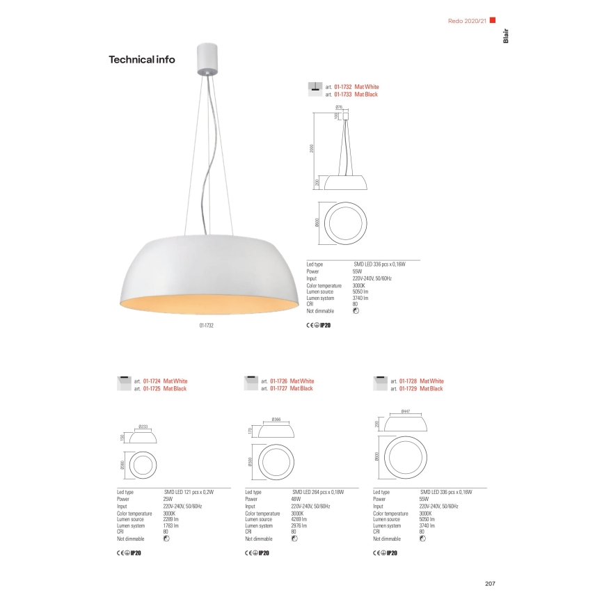 Redo 01-1732 - Suspension filaire LED BLAIR LED/55W/230V 3000K blanc