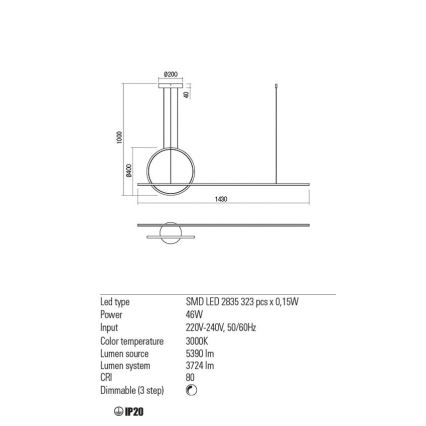 Redo 01-1734 - Suspension filaire à intensité variable LED GIOTTO LED/46W/230V blanc