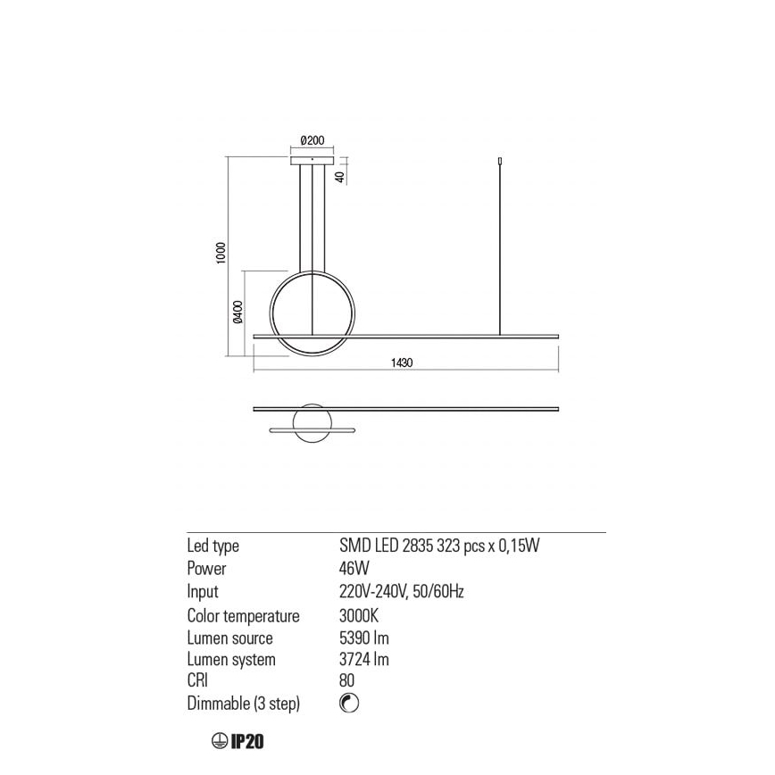 Redo 01-1734 - Suspension filaire à intensité variable LED GIOTTO LED/46W/230V blanc