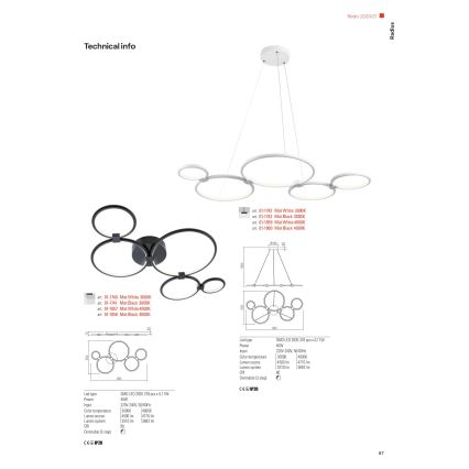 Redo 01-1742 - Suspension fil LED RADIUS LED/45W/230V