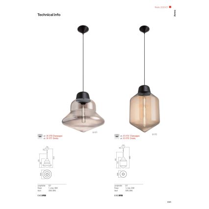 Redo 01-1772 - Suspension filaire AMNO 1x/E27/42W/230V d. 26 cm beige