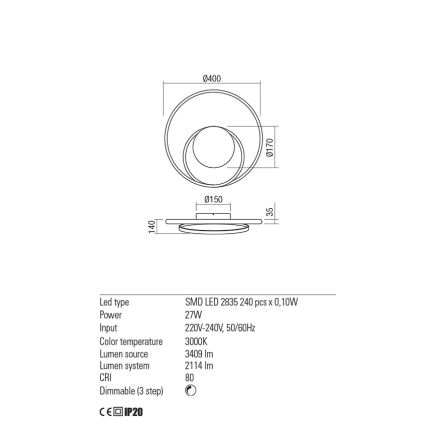 Redo 01-1789 - Applique murale à intensité variable TORSION LED/27W/230V blanc