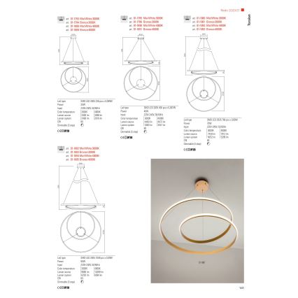 Redo 01-1796 - Suspension sur câble TORSION LED/40W/230V Ø 74 cm bronze