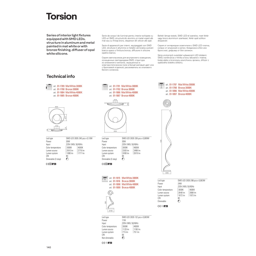 Redo 01-1797 - Lampadaire dimmable LED TORSION LED/24W/230V 3000K blanc