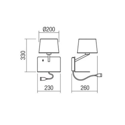 Redo 01-1807 - LED Applique murale avec une petite lampe flexible TOMO 1xE27/42W/230V + LED/3W/230V blanc