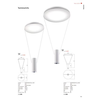 Redo 01-1970 - Suspension filaire à intensité variable ESSENCE LED/24W/230V CRI 90 3000K blanc