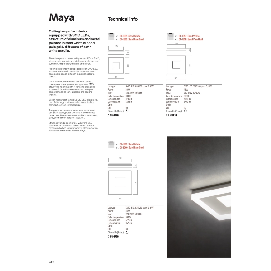 Redo 01-1998 - Plafonnier LED dimmable MAYA LED/42W/230V 42,5x42,5 cm doré