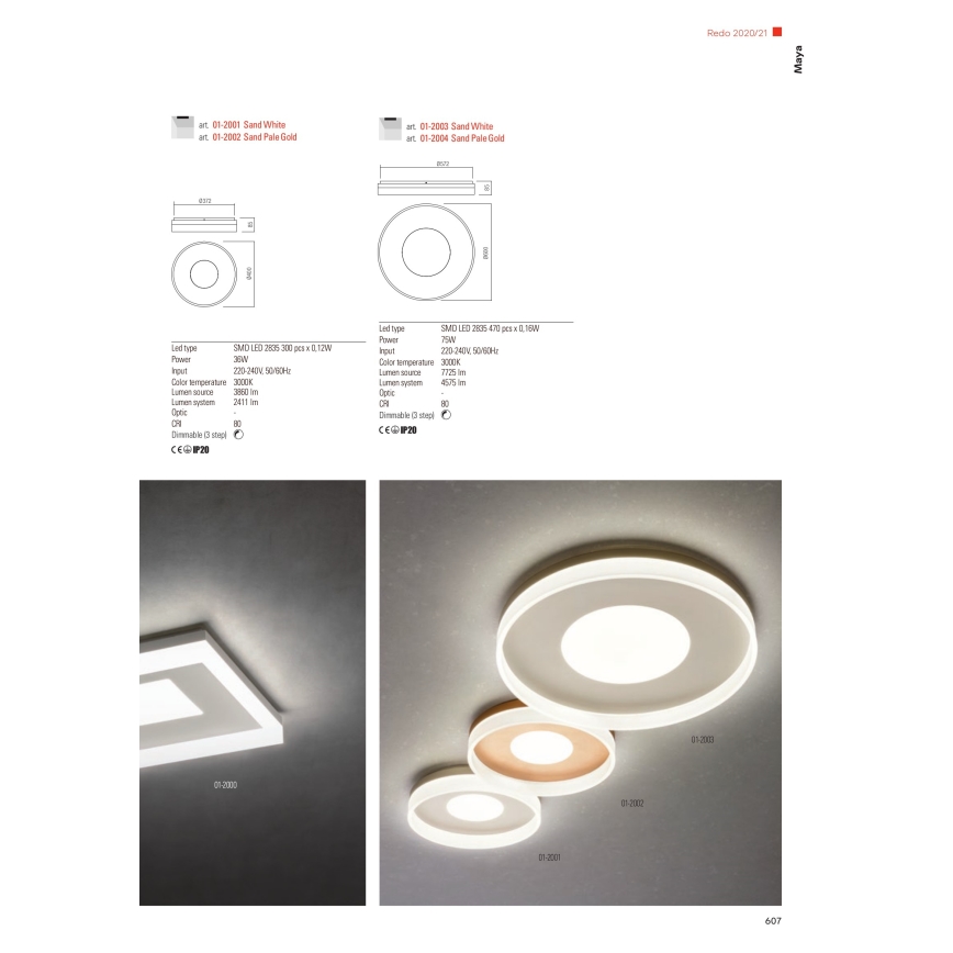 Redo 01-1998 - Plafonnier LED dimmable MAYA LED/42W/230V 42,5x42,5 cm doré