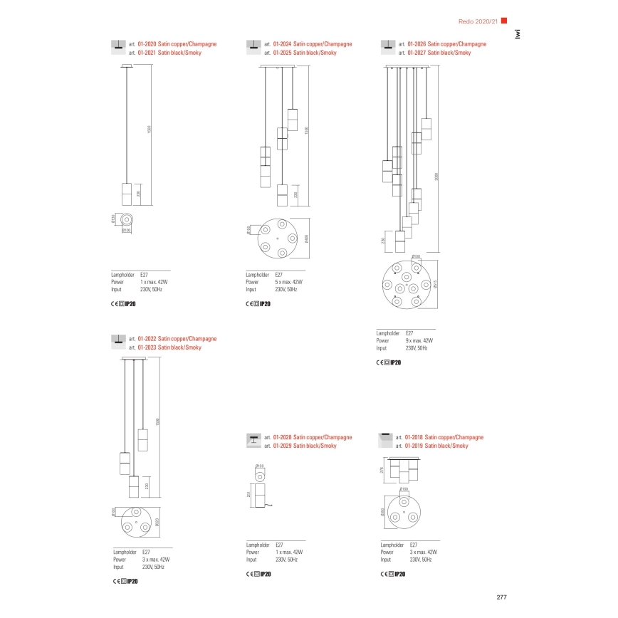 Redo 01-2027 - Suspension filaire IWI 9xE27/42W/230V noir