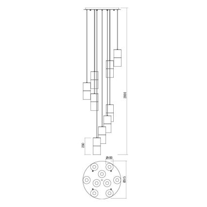 Redo 01-2027 - Suspension filaire IWI 9xE27/42W/230V noir