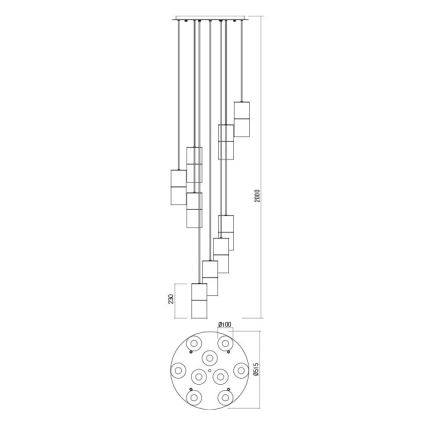 Redo 01-2027 - Suspension filaire IWI 9xE27/42W/230V noir