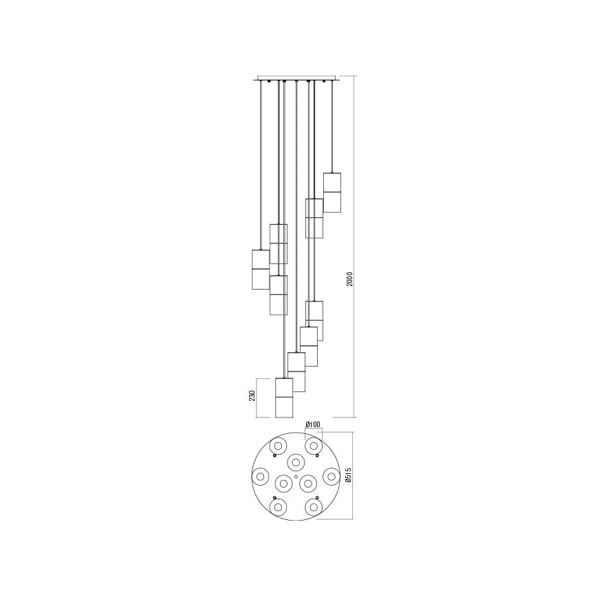 Redo 01-2027 - Suspension filaire IWI 9xE27/42W/230V noir