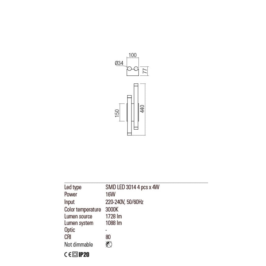 Redo 01-2035 - Applique murale MADISON 4xLED/4W/230V noir
