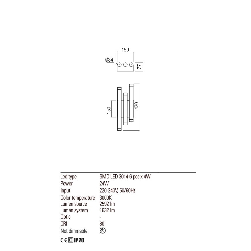 Redo 01-2038 - Applique murale MADISON 6xLED/4W/230V noir