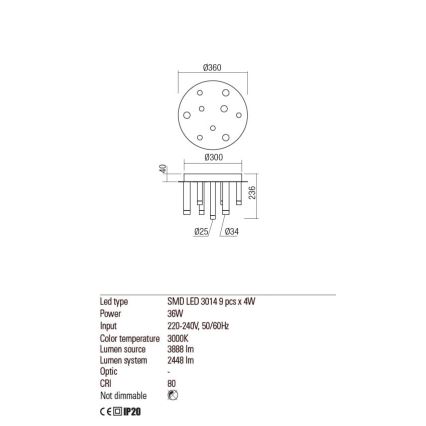 Redo 01-2039 - Plafonnier MADISON 9xLED/4W/230V doré