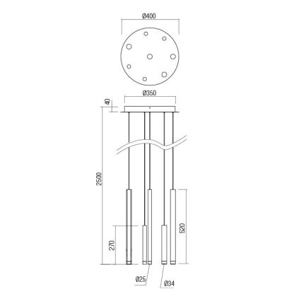 Redo 01-2050 - Suspension filaire MADISON 8xLED/4W/230V doré