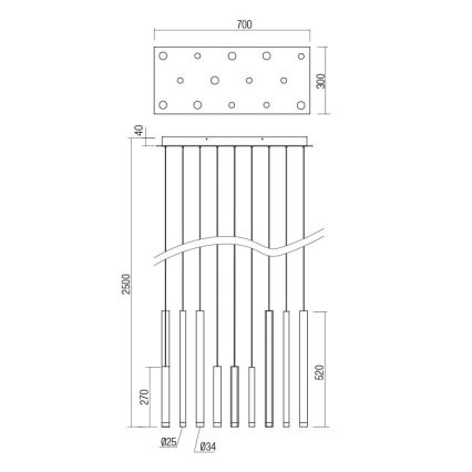 Redo 01-2055 - Suspension filaire MADISON 14xLED/4W/230V cuivre