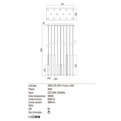 Redo 01-2057 - Suspension filaire MADISON 14xLED/4W/230V chrome brillant/noir/cuivre