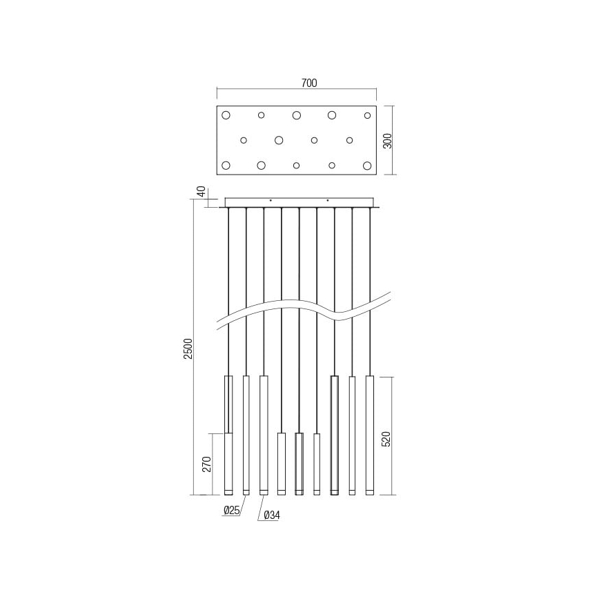 Redo 01-2057 - Suspension filaire MADISON 14xLED/4W/230V chrome brillant/noir/cuivre