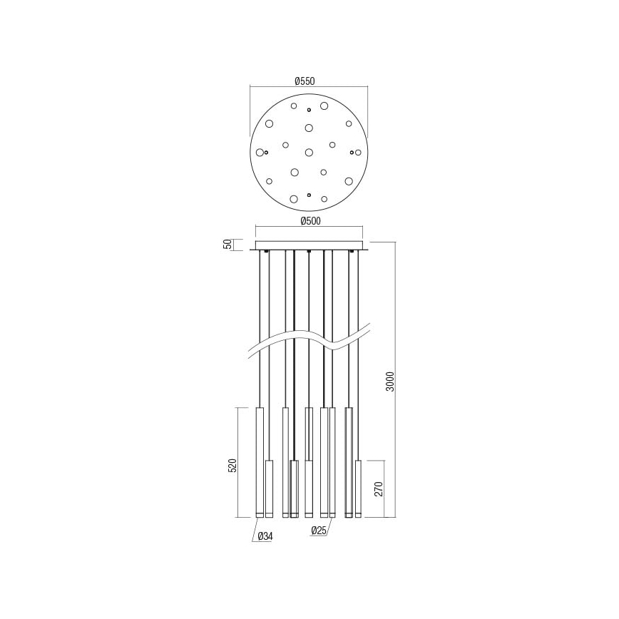 Redo 01-2061 - Suspension filaire MADISON 16xLED/4W/230V chrome brillant/noir/cuivre