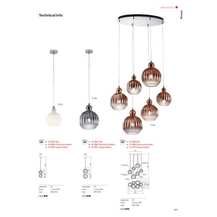 Redo 01-2070 - Suspension filaire PLUMEN 6xE14/42W/230V cuivre