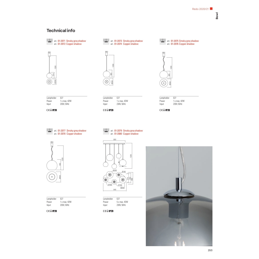 Redo 01-2076 - Suspension filaire BOWL 1xE27/42W/230V d. 30 cm cuivre