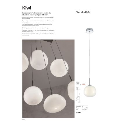 Redo 01-2081 - Suspension sur câble KIWI 1xG9/40W/230V Ø 12 cm chrome brillant/blanc