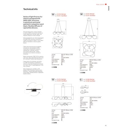 Redo 01-2110 - Suspension filaire à intensité variable LED CORRAL LED/40W/230V 3000K doré