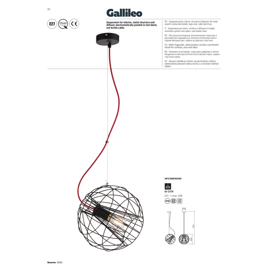 Redo 01-2174 - Suspension filaire GALLILEO 1xE27/42W/230V