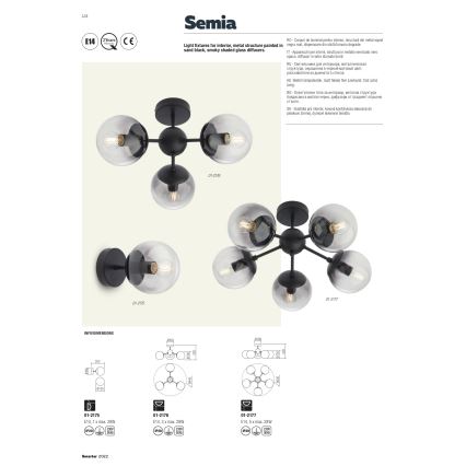Redo 01-2176 - Lustre sur tige SEMIA 3xE14/28W/230V noir/fumé