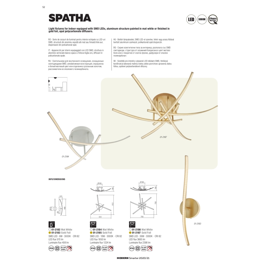 Redo 01-2184 - Plafonnier SPATHA 3xLED/6W/230V 3000K blanc