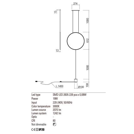 Redo 01-2197 - Lampadaire SLICK LED/19W/230V noir