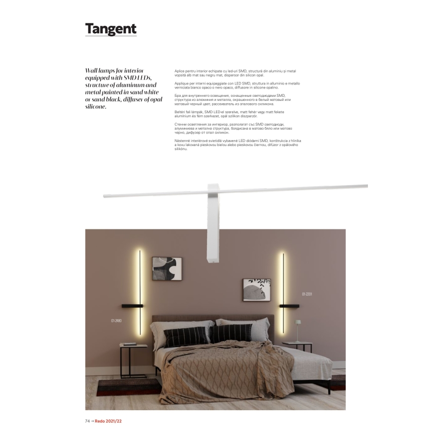 Redo 01-2200 - Applique murale LED TANGENT LED/14W/230V 3000K 125,4 cm blanc