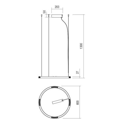 Redo 01-2204 - Suspension filaire UNION LED/34W/230V CRI 90 3000K d. 60 cm noir