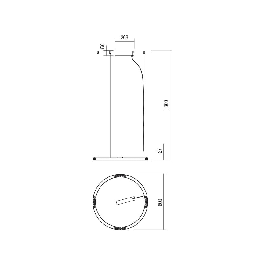 Redo 01-2204 - Suspension filaire UNION LED/34W/230V CRI 90 3000K d. 60 cm noir
