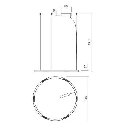Redo 01-2206 - Suspension filaire UNION LED/50W/230V CRI 90 3000K d. 90 cm doré
