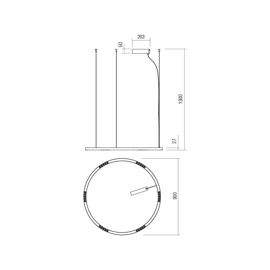 Redo 01-2206 - Suspension filaire UNION LED/50W/230V CRI 90 3000K d. 90 cm doré