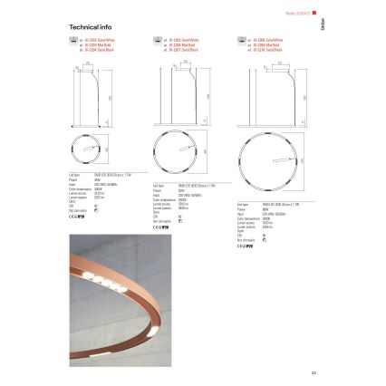 Redo 01-2208 - Suspension filaire UNION LED/68W/230V CRI 90 3000K d. 120 cm blanc