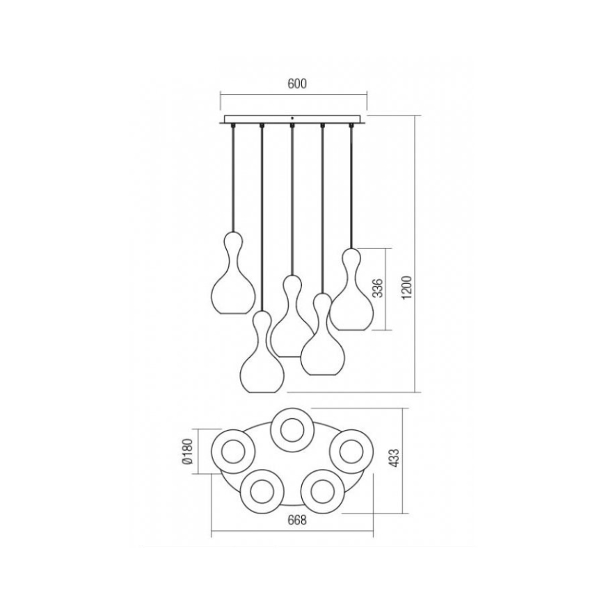 Redo 01-2263 - Suspension filaire LOB 5xE27/42W/230V cuivre