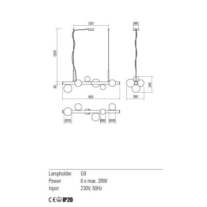 Redo 01-2374 - Suspension filaire GOJI 6xG9/28W/230V doré