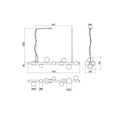 Redo 01-2376 - Suspension filaire GOJI 8xG9/28W/230V doré