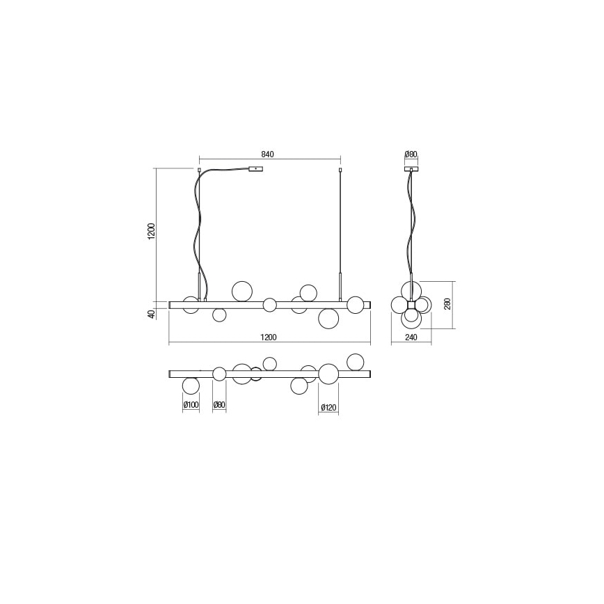 Redo 01-2376 - Suspension filaire GOJI 8xG9/28W/230V doré