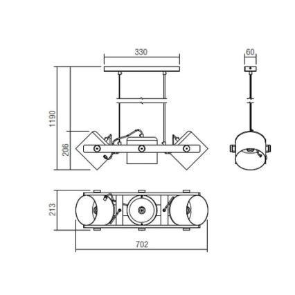 Redo 01-2403 - Suspension filaire POOH 3xE27/42W/230V hêtre