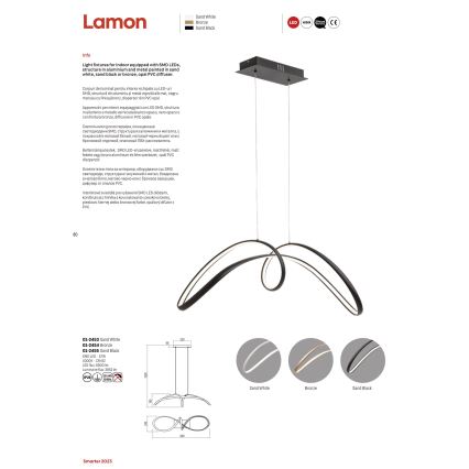 Redo 01-2455 - Suspension filaire LED LAMON LED/57W/230V noir